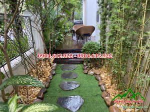 mẫu trang trí sân vườn bằng sỏi đẹp