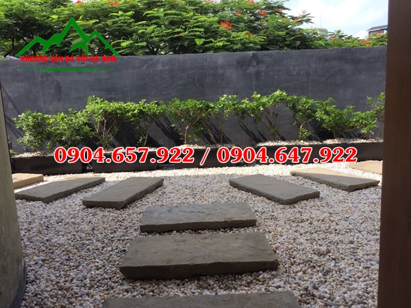 sỏi ba màu rải sân vườn