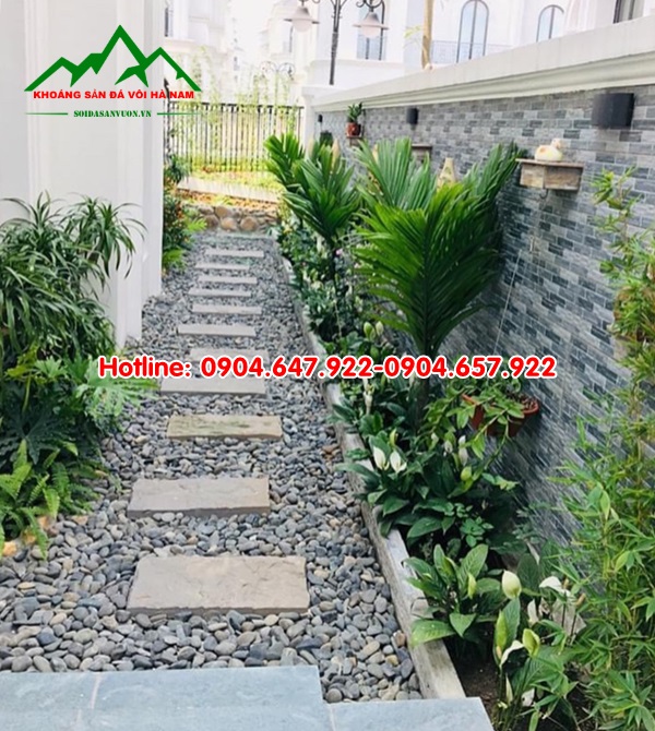 trang trí sân vườn bằng sỏi đá