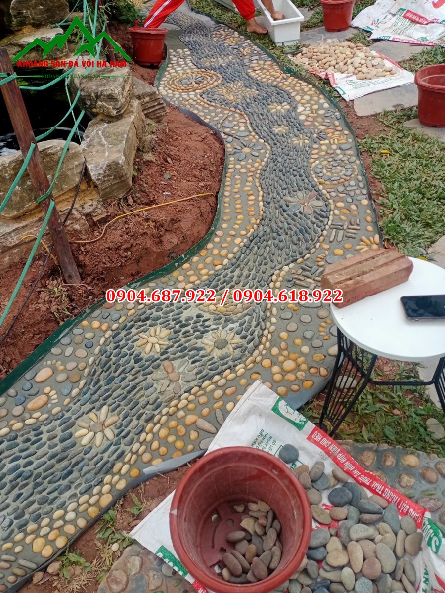 bán sỏi dẹp trang trí,