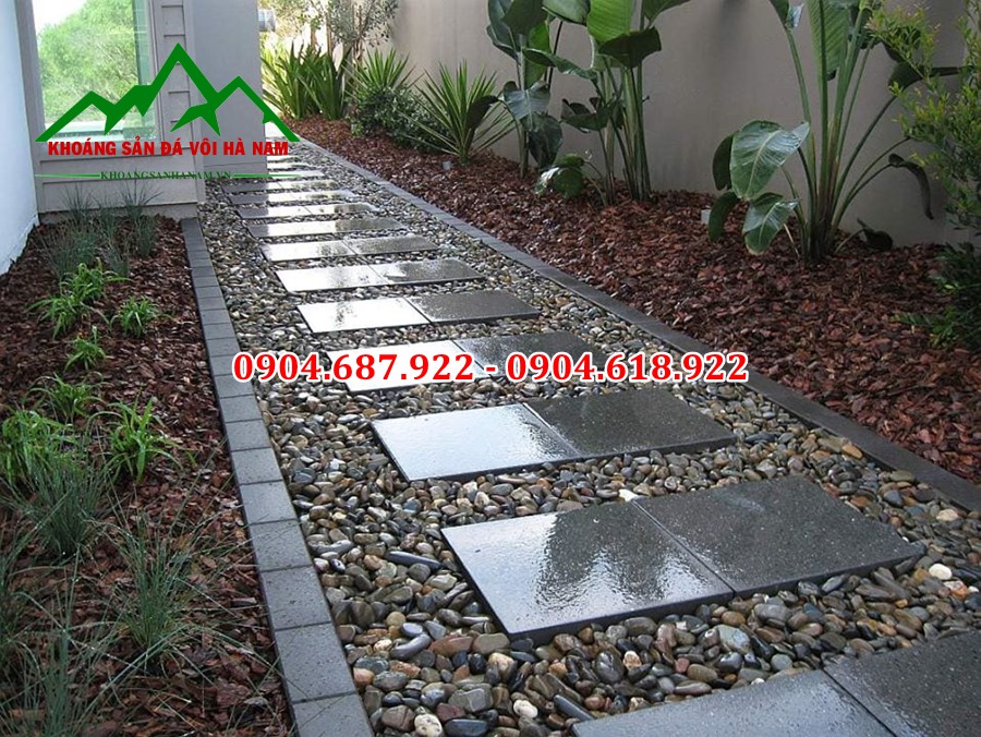 sỏi cuội rải lối đi sân vườn