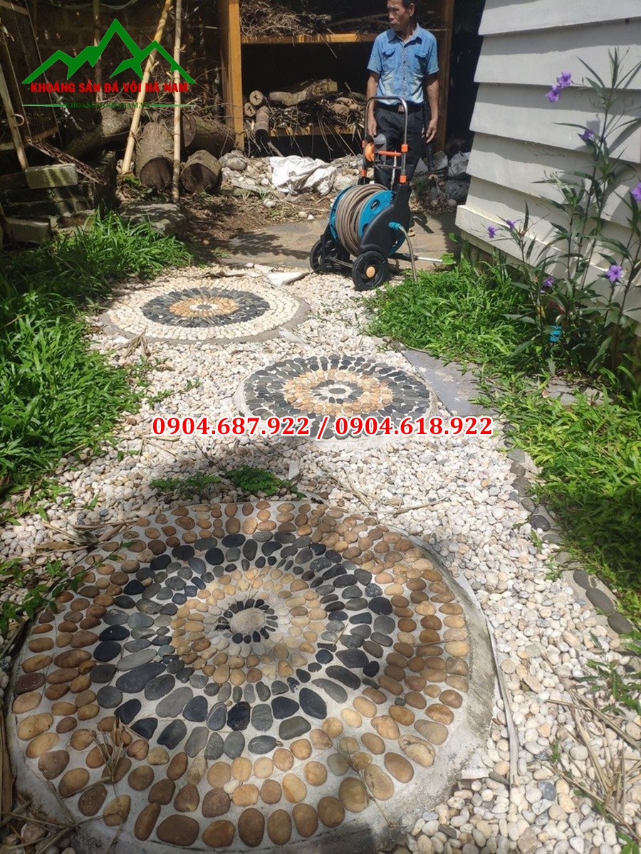 sỏi cuội gắn lối đi sân vườn
