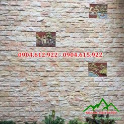 đá bóc hồng trang trí tường nhà