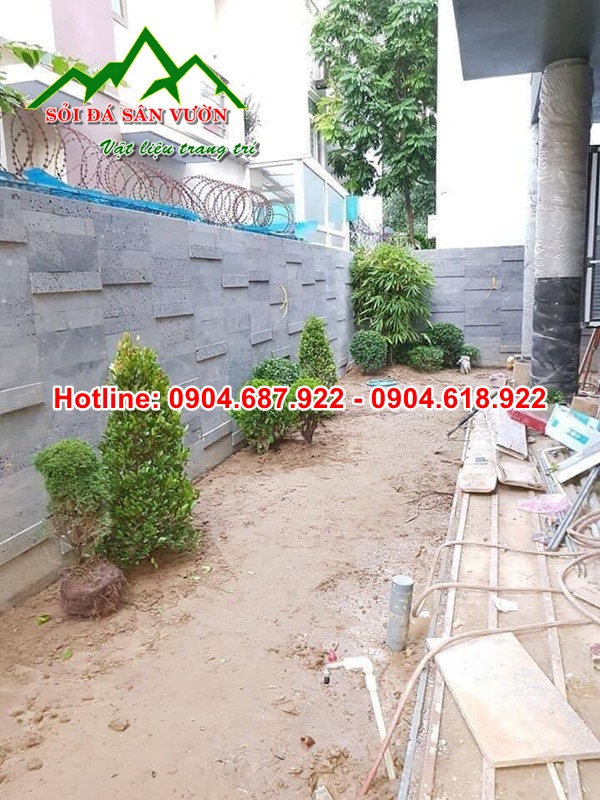 đá ong xám ốp tường sân vườn