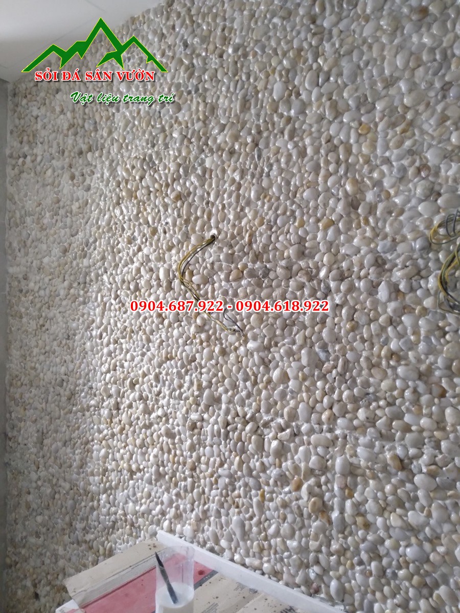 sỏi cuội trắng gắn tường
