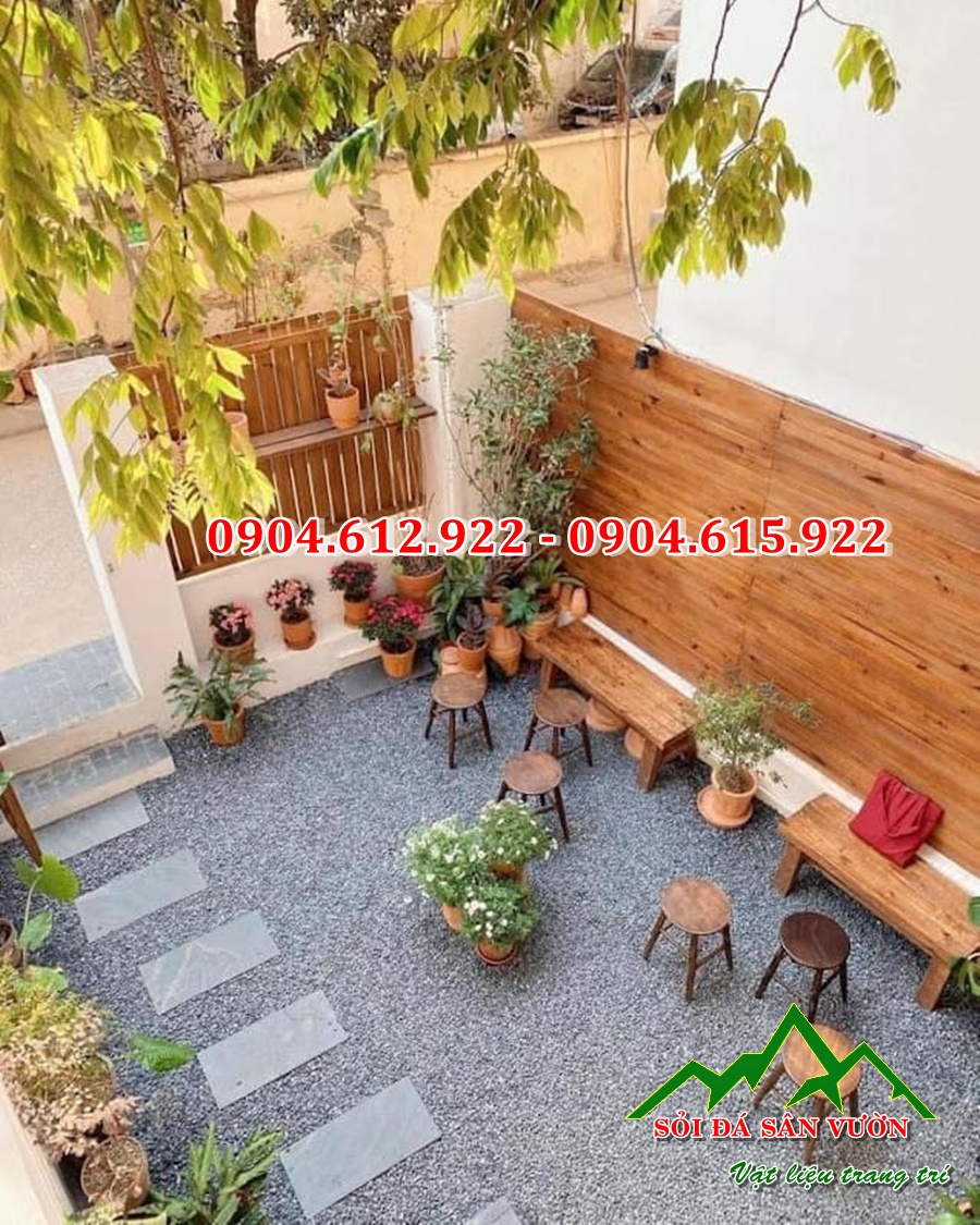 thi công sỏi rải quán cafe