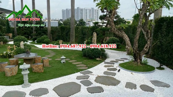 sỏi trắng muối rải sân vườn