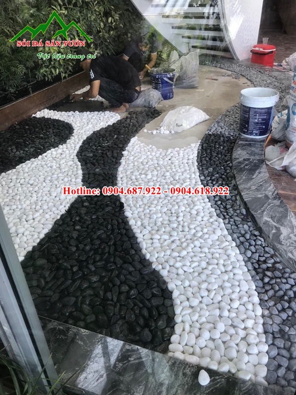 thi công sỏi trắng rải lối đi