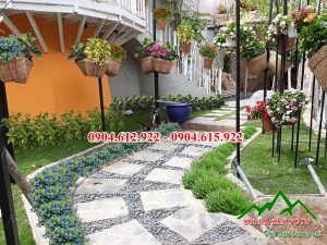 mẫu trang trí lối đi sân vườn bằng sỏi đẹp