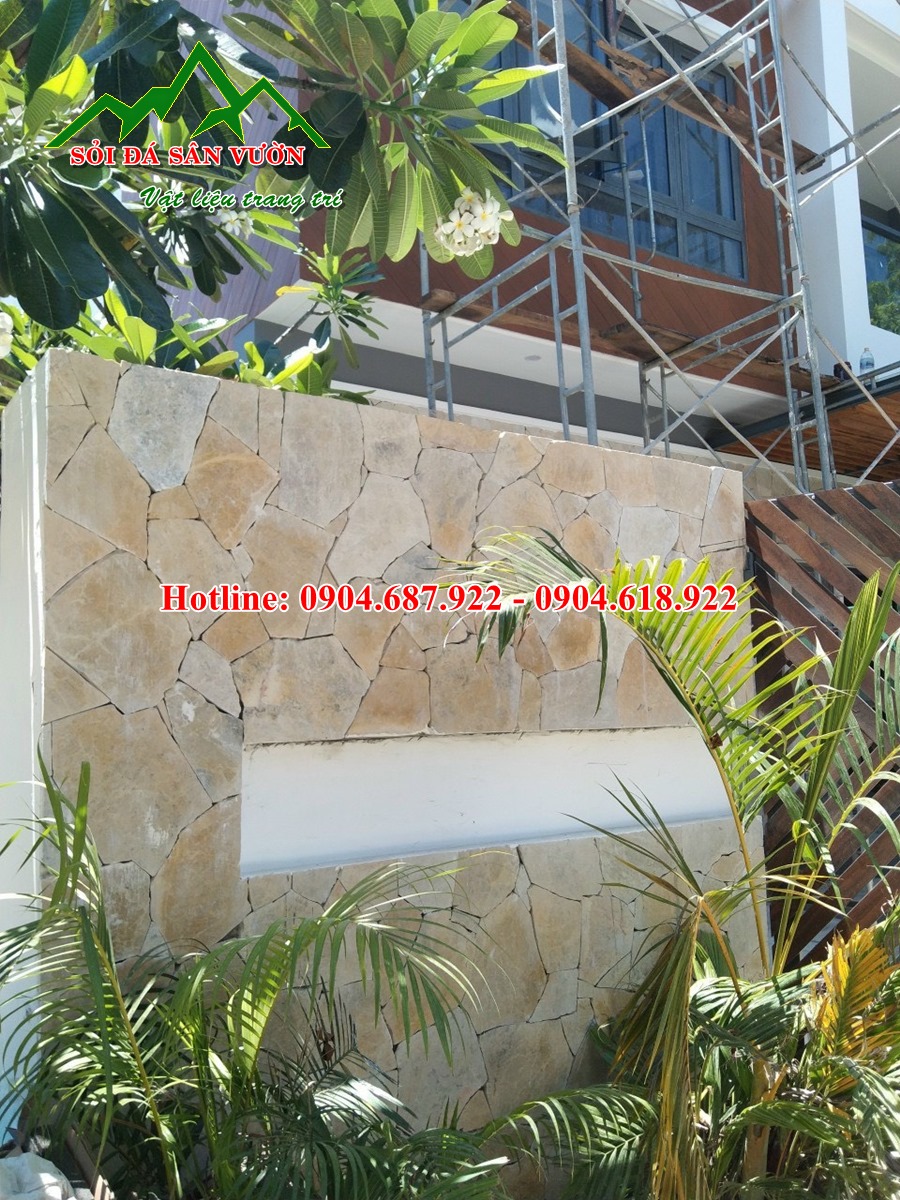 đá rối vàng kem ốp tường ngoại thất
