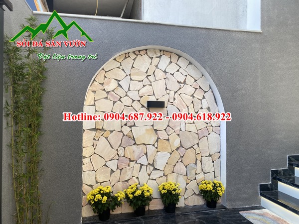 đá rối vàng kem ốp tường tiểu cảnh