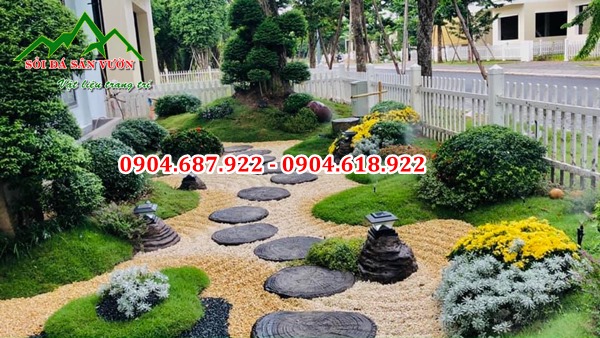 sỏi vàng quay trang trí vườn nhật
