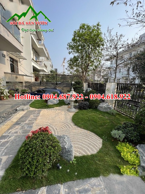 sỏi vàng quay trang trí sân vườn