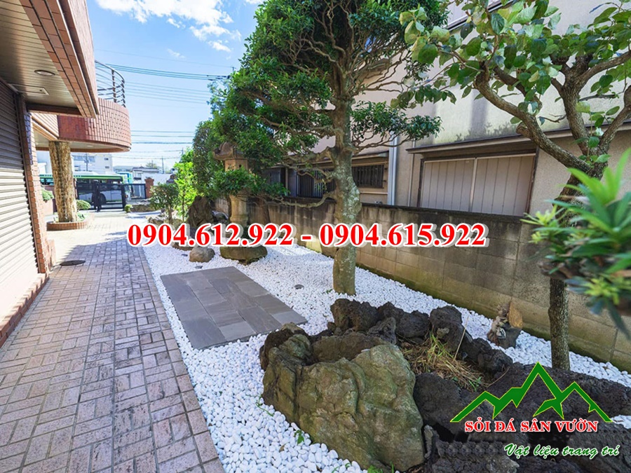 sỏi trắng trang trí sân vườn