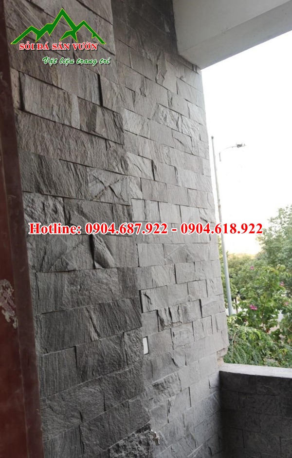 tường trang trí sử dụng đá slate đen