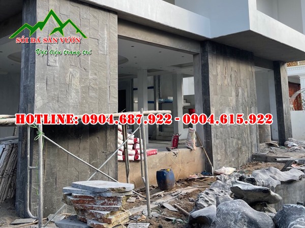 Đá chẻ đen ốp tường mặt tiền
